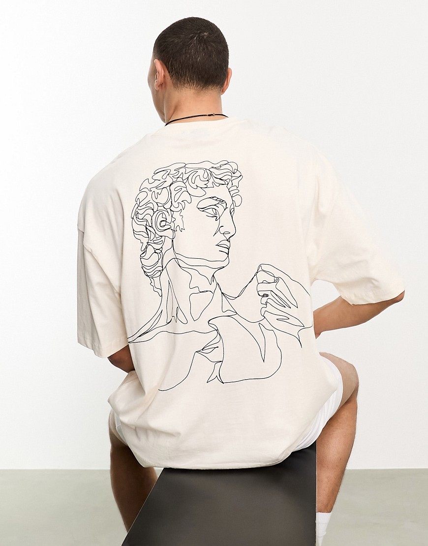 ASOS DESIGN oversized t-shirt in off-white with statue front & chest print