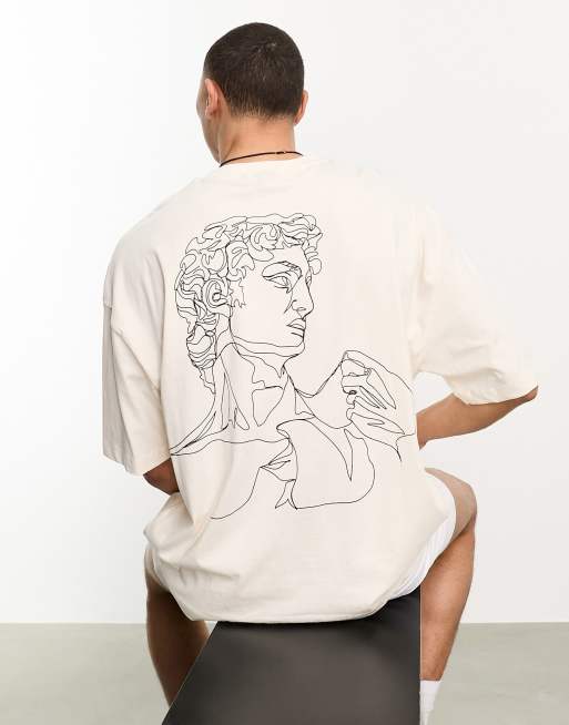 ASOS DESIGN oversized t-shirt in off-white with statue front