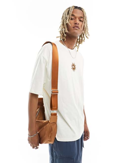 ASOS DESIGN oversized T-shirt in off white with sun chest print