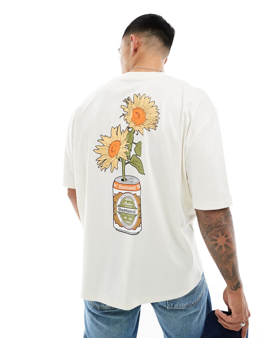 ASOS DESIGN oversized t-shirt in off white with sunflower back print