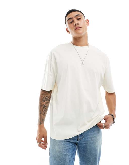 ASOS DESIGN oversized t-shirt in off white with sunflower back print, 3 of 4