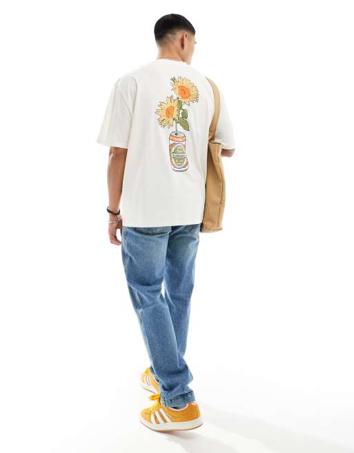 ASOS DESIGN oversized t-shirt in off white with sunflower back print, 4 of 4