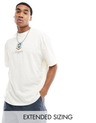 ASOS DESIGN oversized t-shirt in off white with varsity chest print