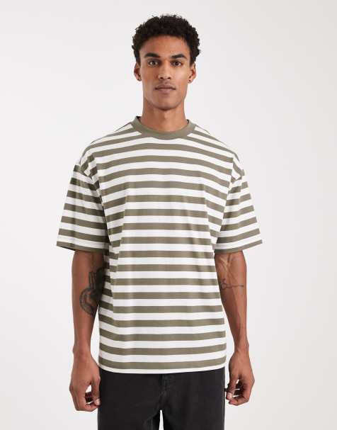 ASOS DESIGN oversized T-shirt in olive and ecru stripe - view 1