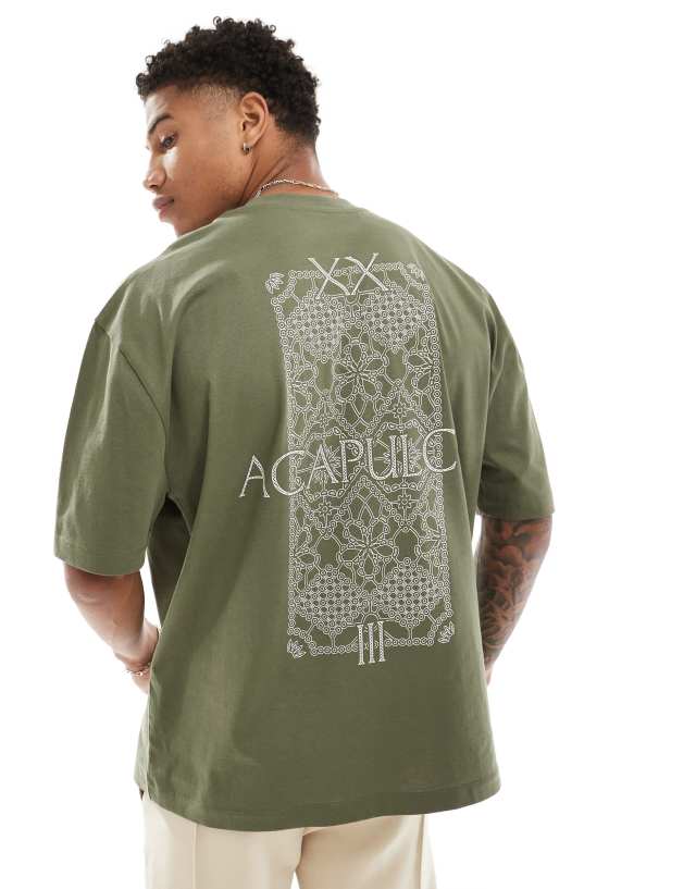 ASOS DESIGN - oversized t-shirt in olive green with back print