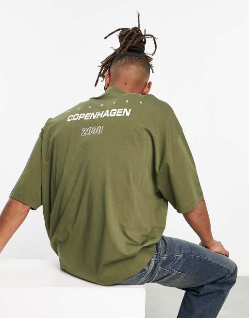 ASOS DESIGN oversized t-shirt in olive night with city print