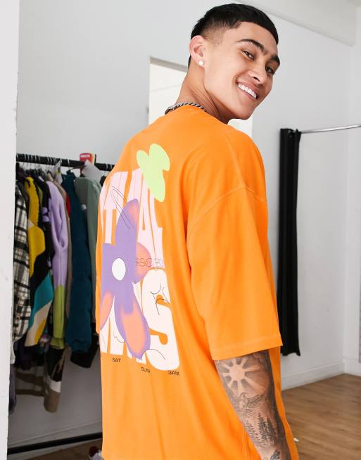 ASOS DESIGN oversized t-shirt in white with orange color block and Los  Angeles city print