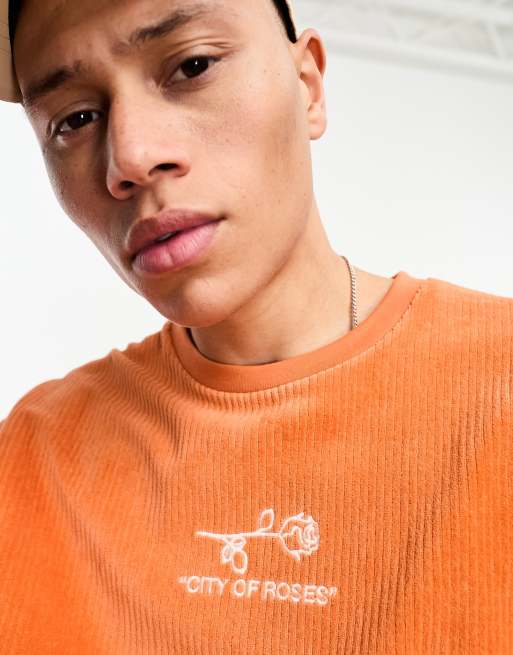 ASOS DESIGN oversized t-shirt in orange towelling with embroidery