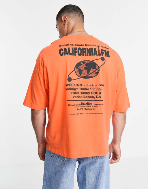 ASOS DESIGN - Oversized T-shirt in oranje met tekstprint op de rug