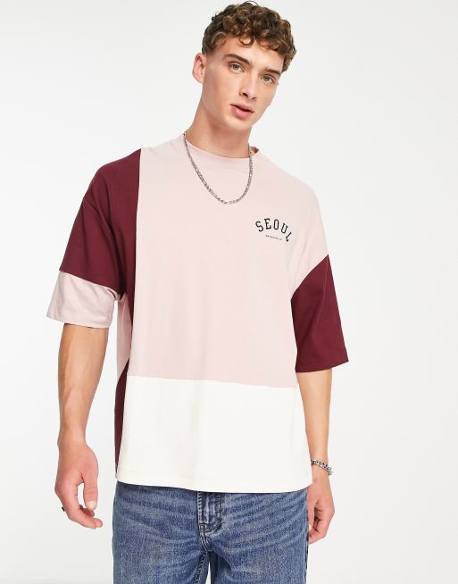 ASOS Design Oversized T-Shirt in White and Blue Color Block with New York City Print