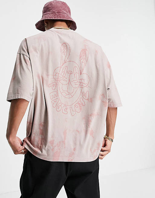 Men oversized t-shirt in pink tie-dye with back print 