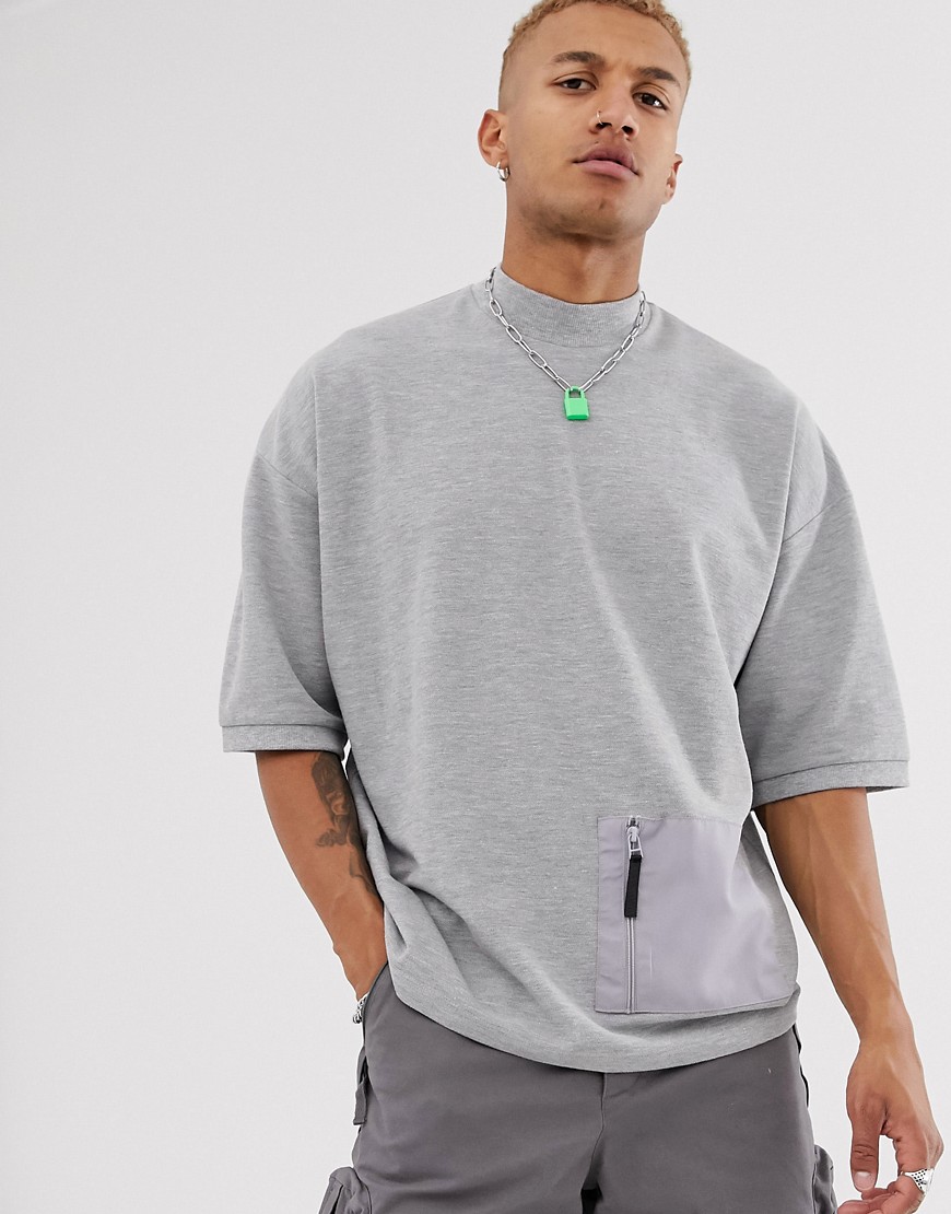 ASOS DESIGN oversized t-shirt in pique with woven utility pocket-Grey