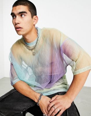 ASOS DESIGN oversized t-shirt in purple ombre plisse texture