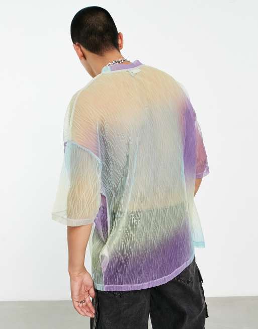 ASOS DESIGN oversized t-shirt in purple ombre plisse texture