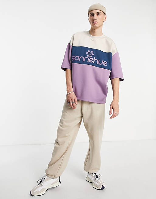 ASOS DESIGN oversized t-shirt in purple scuba color block | ASOS