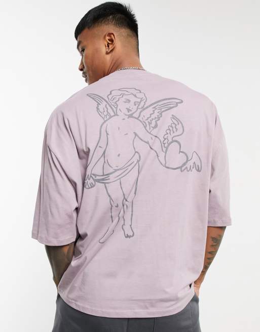ASOS DESIGN oversized t shirt in purple with cherub back print