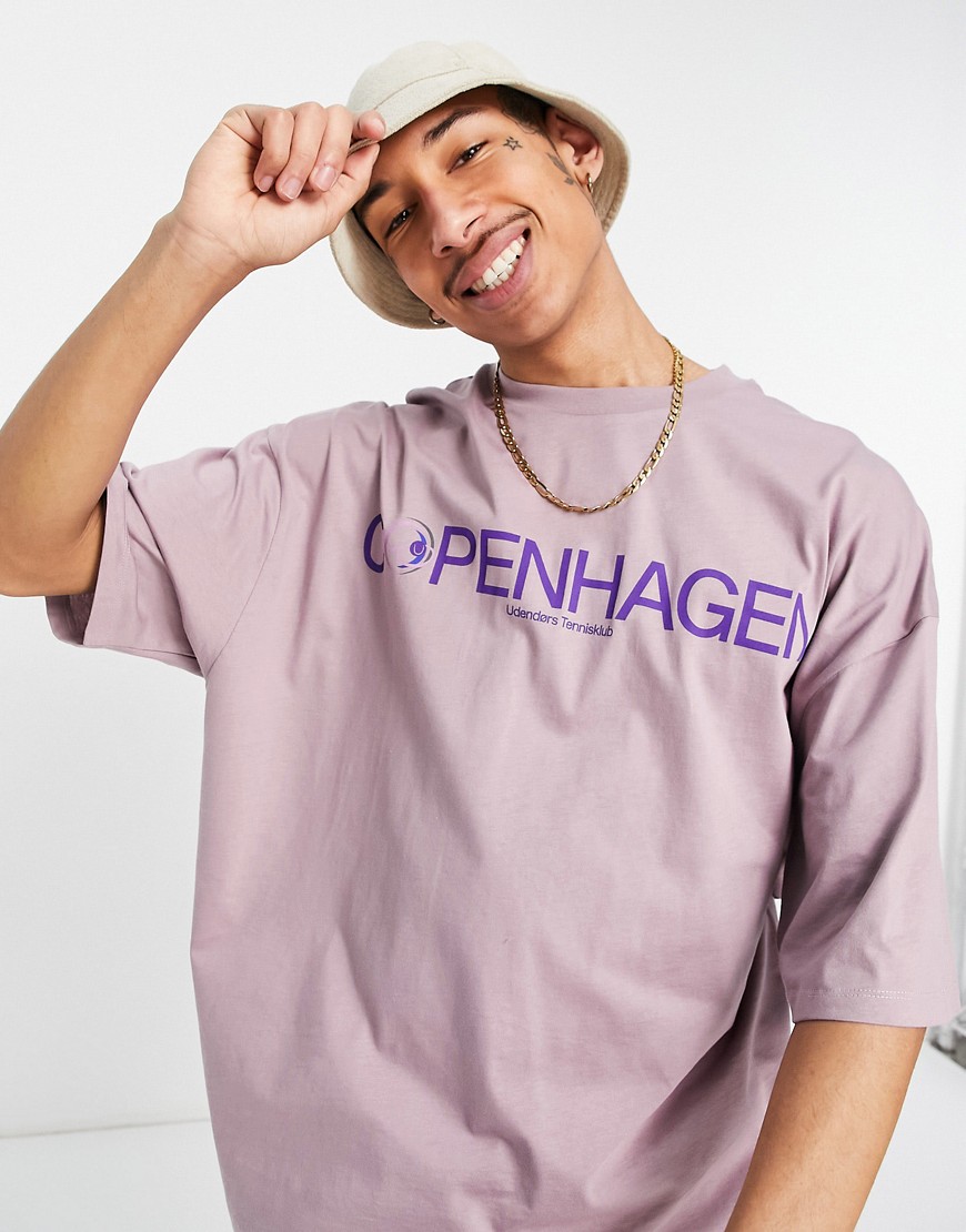 ASOS DESIGN oversized t-shirt in purple with Copenhagen city print