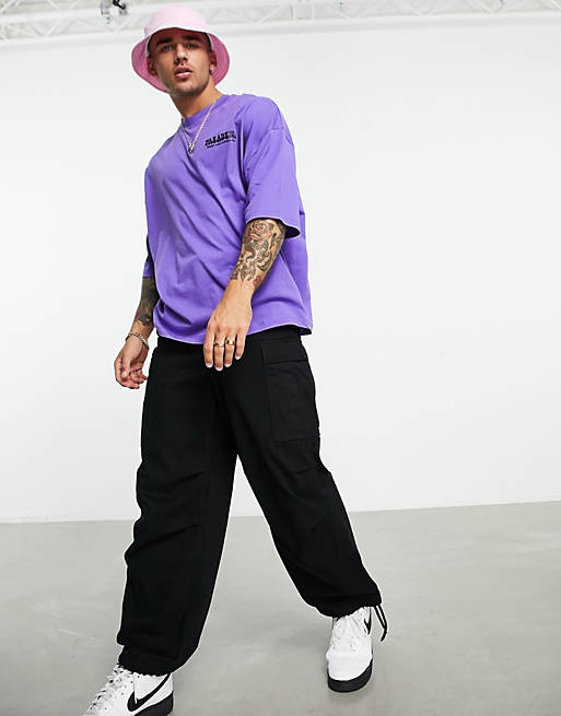 Ontvangst Leidinggevende Onschuldig ASOS DESIGN oversized t-shirt in purple with floral skate chest & back puff  print | ASOS