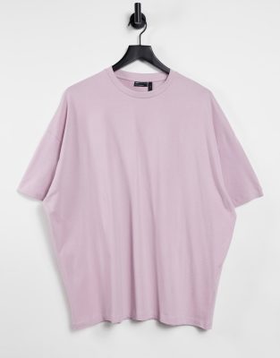 Asos Design Oversized Heavyweight T-shirt With Grandad Collar In Lilac-purple In Purple