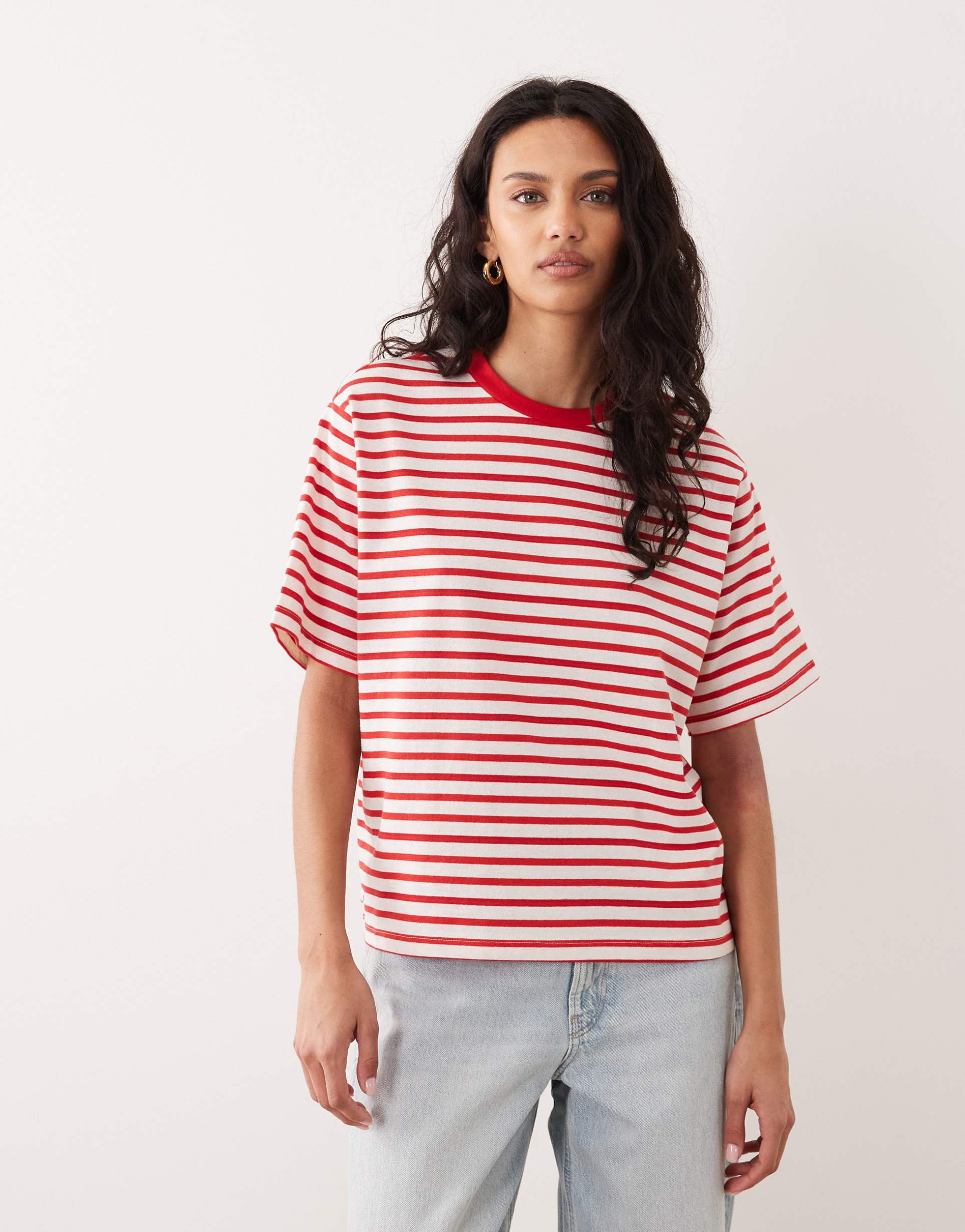 asos design oversized t-shirt in red and white stripe