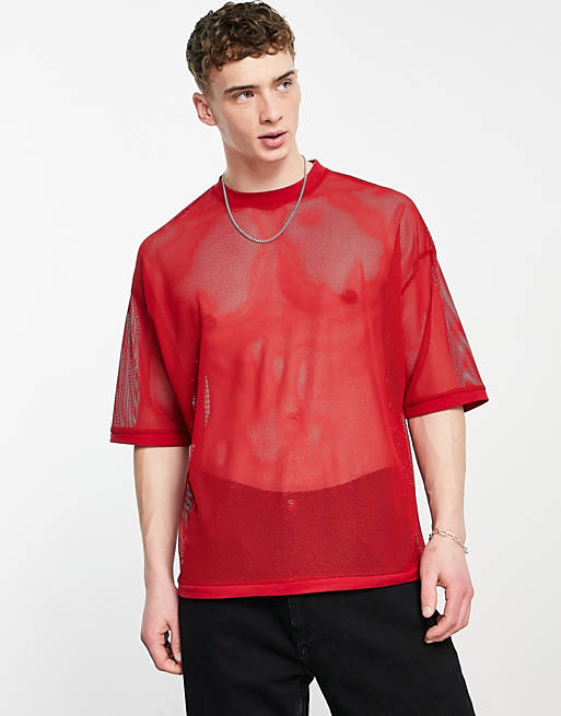 ASOS DESIGN oversized t-shirt in red mesh | ASOS