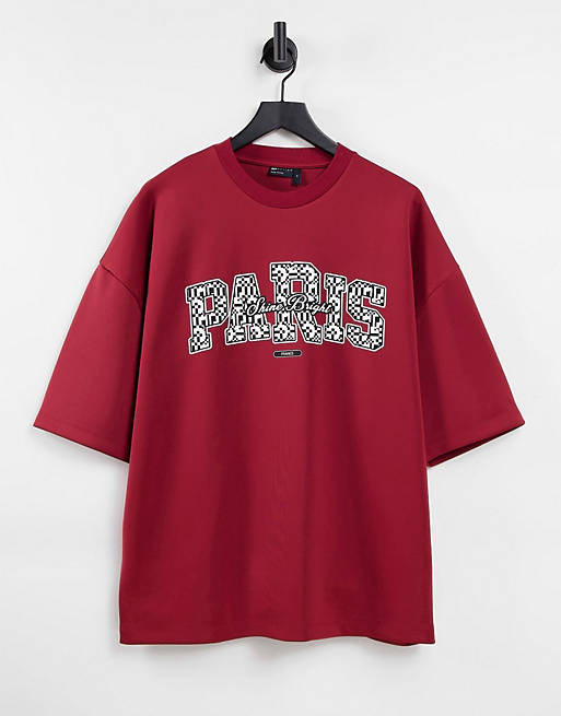 Men oversized t-shirt in red scuba with Paris city print 