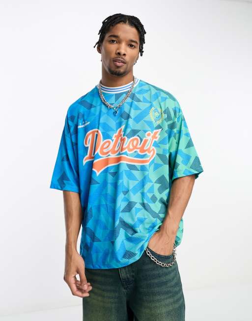 ASOS DESIGN oversized t shirt in retro football print MBLUE