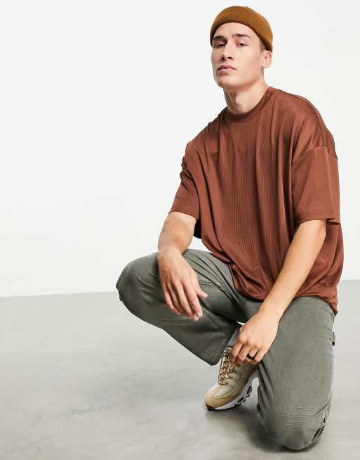 Asos Design Oversized T Shirt In Rib In Brown Asos