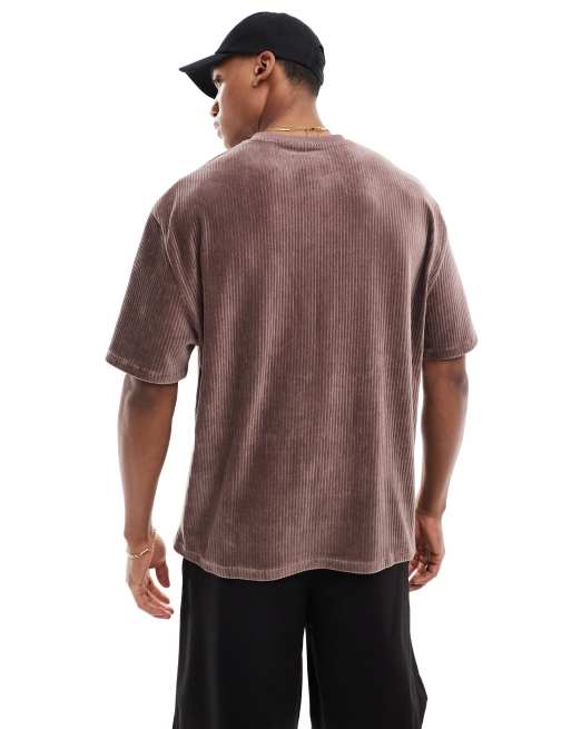 ASOS DESIGN oversized t-shirt in ribbed velour with city embroidery, 3 of 4