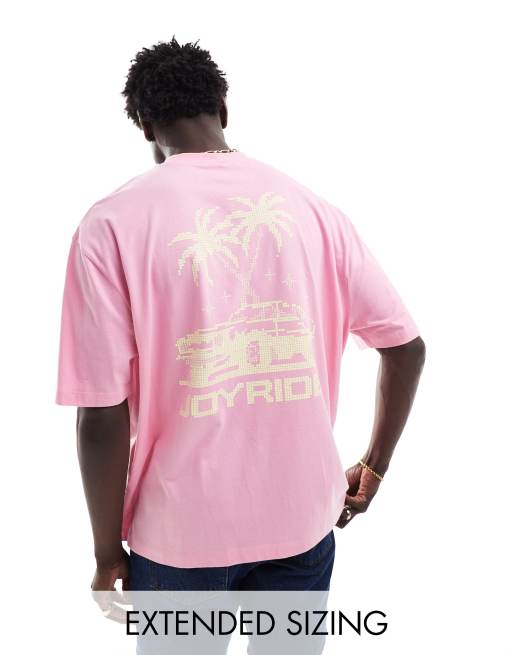 ASOS DESIGN - Oversized T-shirt in roze met retro autoprint op de achterkant