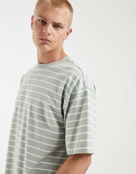 ASOS DESIGN oversized t-shirt in sage green and white stripe