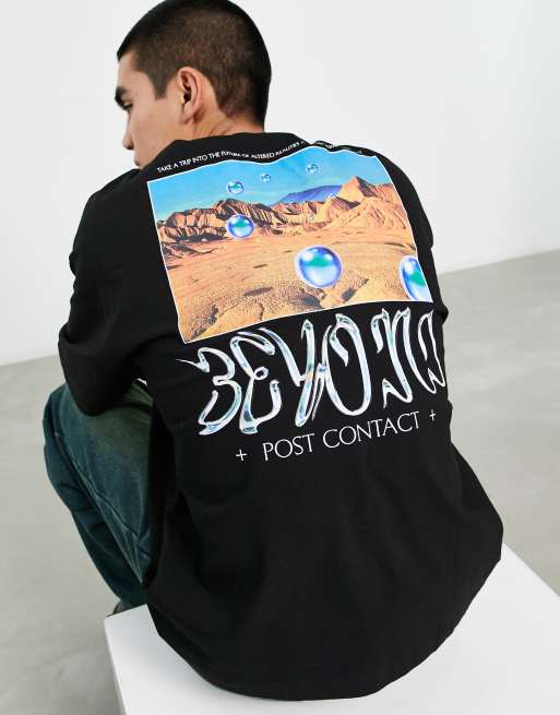 ASOS DESIGN – Oversized-T-Shirt in Schwarz mit fotografischem Street-Rückenprint