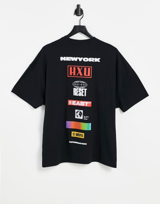 ASOS DESIGN – Oversized T-Shirt in Schwarz mit Textprint auf dem Rücken