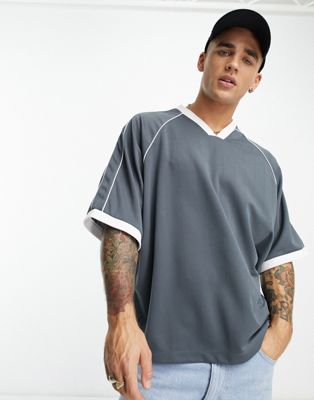 ASOS DESIGN oversized t-shirt in sporty rib with v-neck