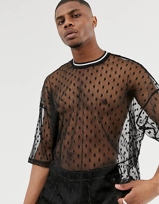 ASOS DESIGN oversized t-shirt in spotted mesh in black | ASOS