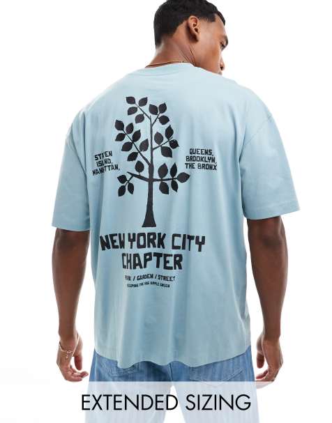 ASOS DESIGN - Oversized T-shirt in steenblauw met NYC-print op de achterkant - view 1