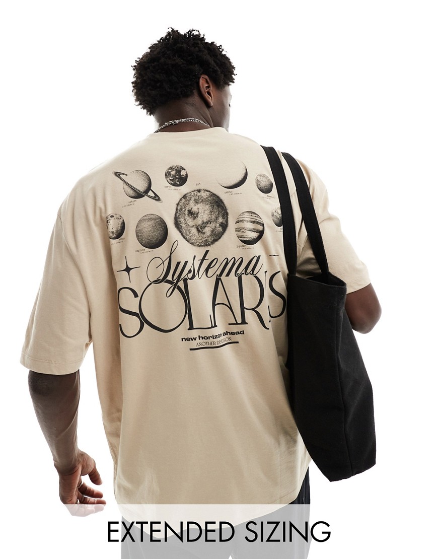 ASOS DESIGN oversized t-shirt in stone with solar system back print-Neutral
