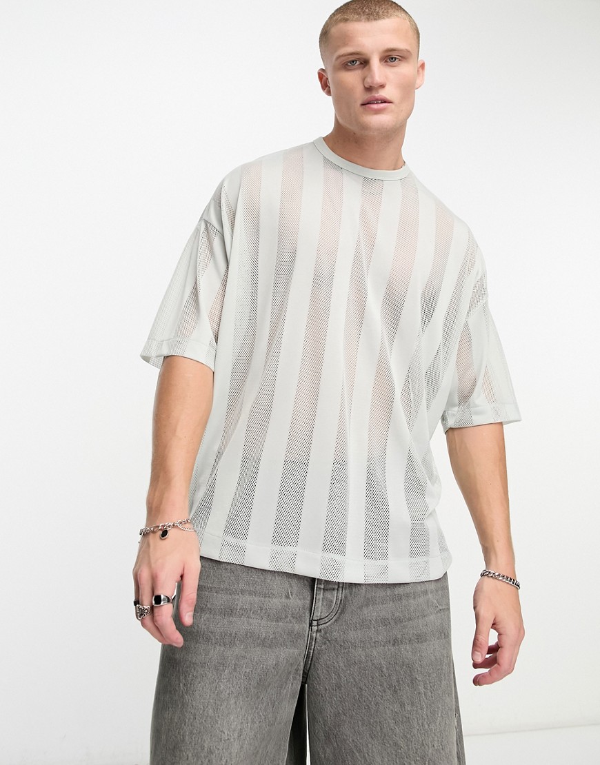 ASOS DESIGN oversized t-shirt in stripe mesh in pastel green-Gray