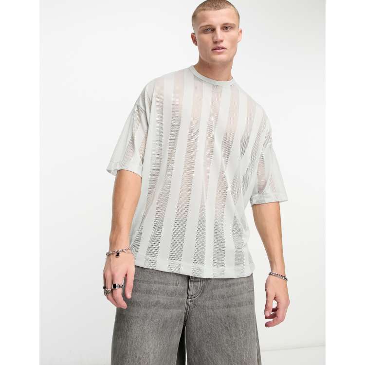 ASOS DESIGN oversized t-shirt in stripe mesh in pastel green