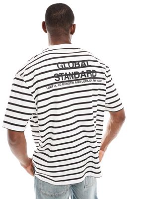 ASOS DESIGN oversized t-shirt in stripe with text back print-Multi