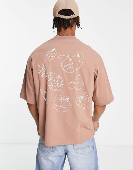 ASOS Design Oversized T-Shirt in Ecru with Floral Line Drawing Back graphic-Neutral