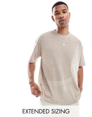 ASOS DESIGN oversized t-shirt in taupe slub-Neutral