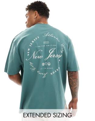 ASOS DESIGN oversized t-shirt in teal with New Jersey back print-Green