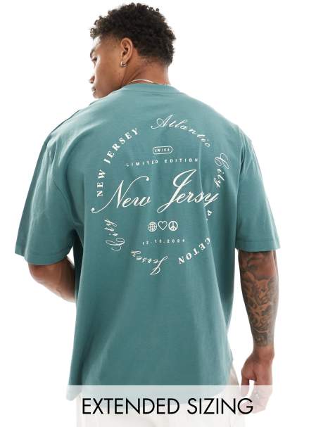 ASOS DESIGN oversized t-shirt in teal with New Jersey back print - view 1