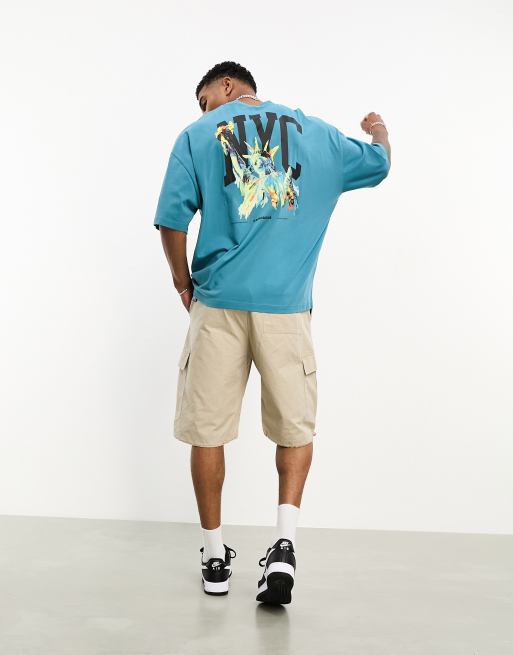 ASOS DESIGN oversized t-shirt in teal with NYC back print