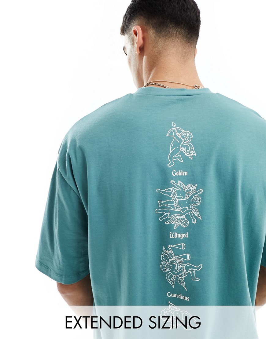 ASOS DESIGN oversized t-shirt in teal with renaissance back print-Green