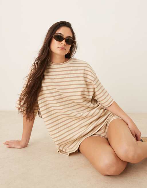 ASOS DESIGN oversized T-shirt in textured neutral stripe