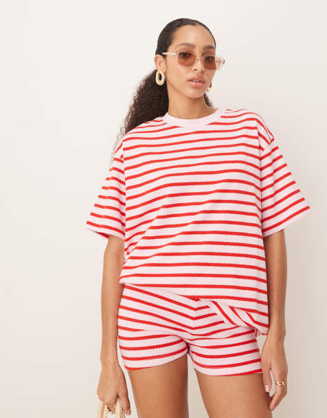 ASOS DESIGN oversized t-shirt in textured pink stripe - view 1