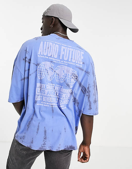 oversized t-shirt in tie dye with front & back graphic print 