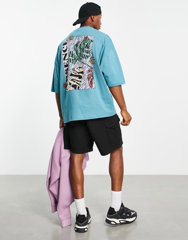 ASOS DESIGN oversized t-shirt in turquoise with abstract back print